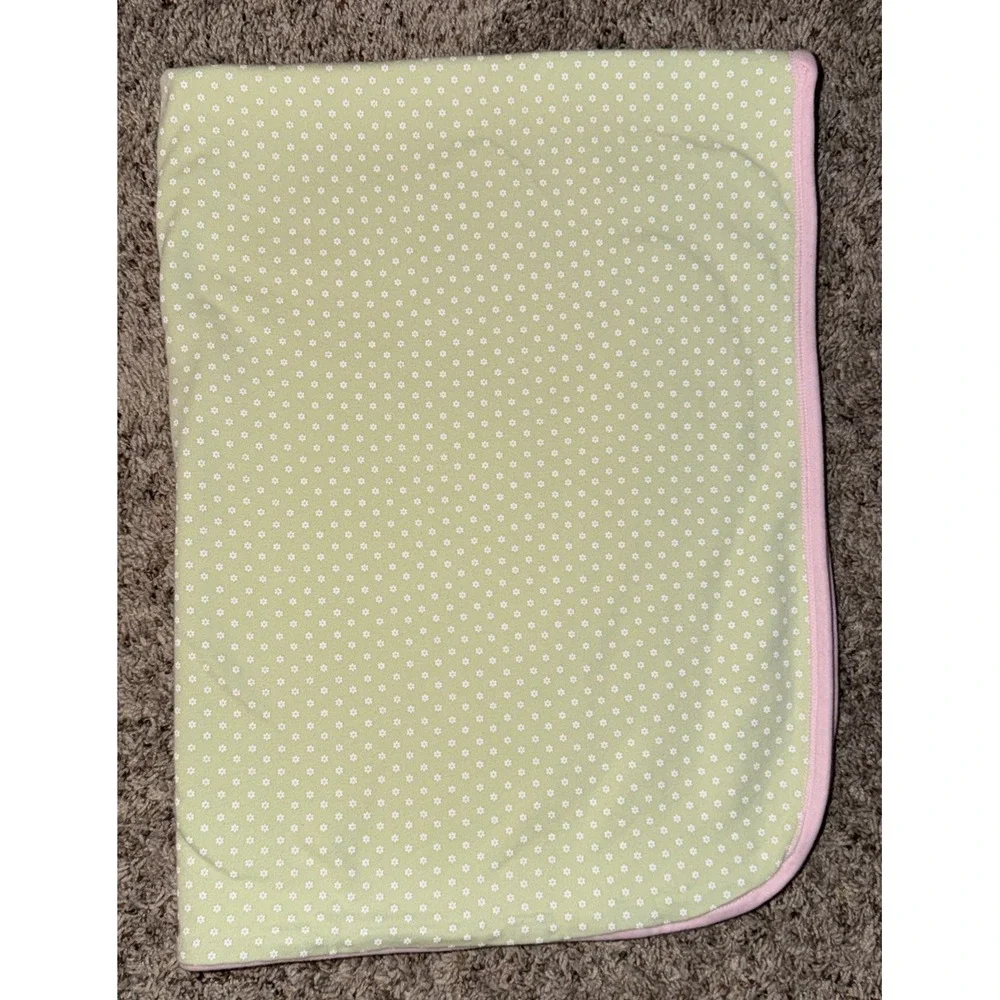 Gerber Organic Baby Blanket Pink White Green‎ Bunny Rabbit Floral Flower Tree